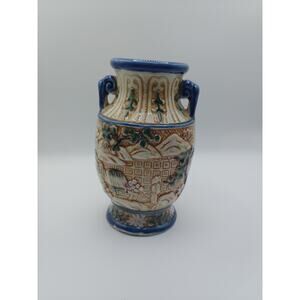 Japanese Majolica Vases double handled urn style clay art pottery vases...